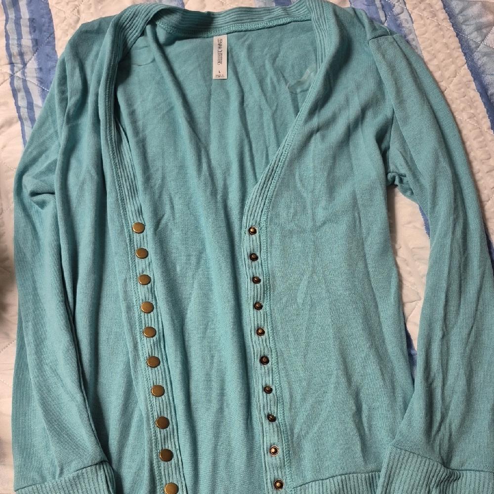 Zenana Outfitters Aqua Button Cardigan